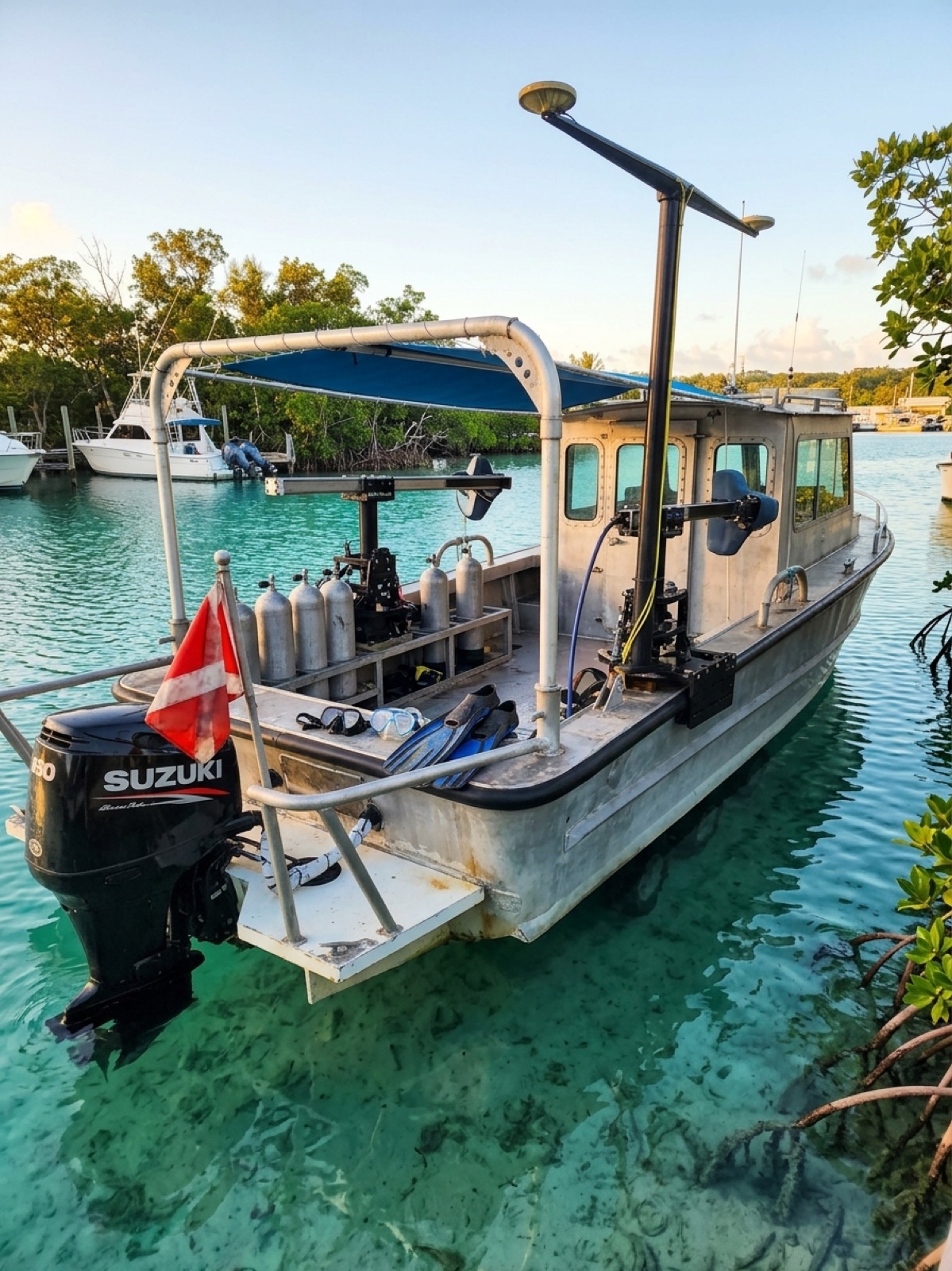 Dive boat off a Guam reef