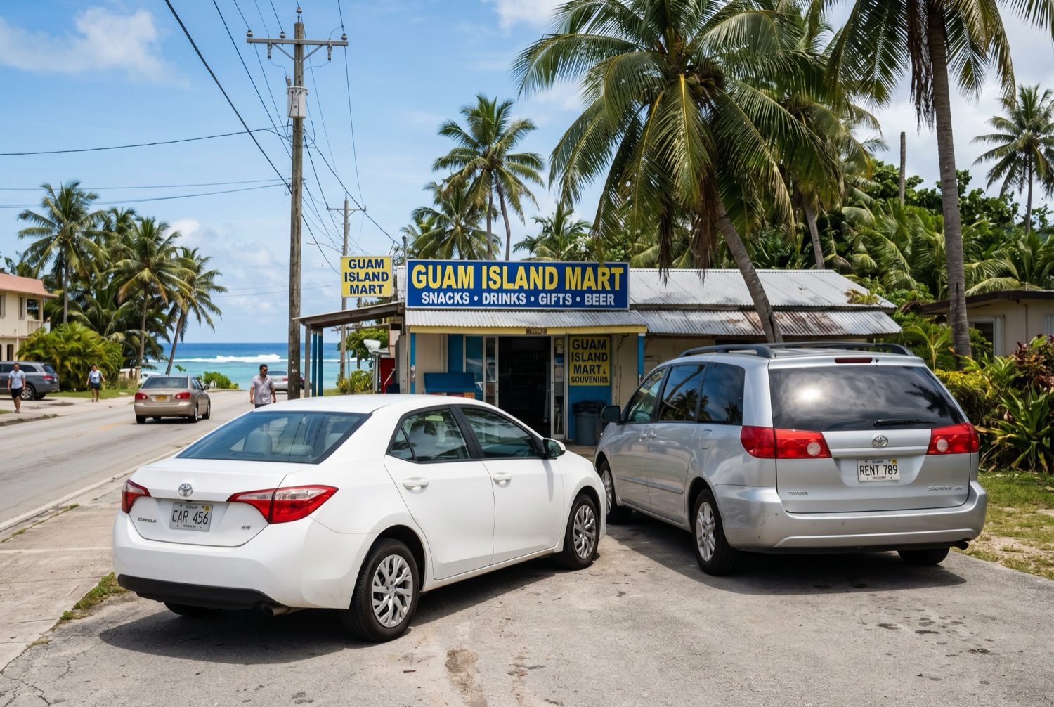 Practical rental cars on a Guam island street